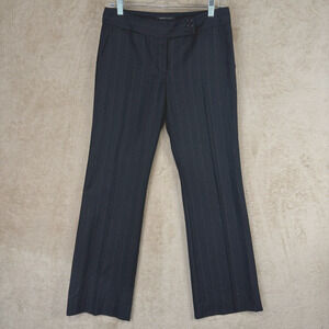BCBGMAXAZRIA Pants Women 4 Black Mid Rise Wide Leg Trousers Pleated Striped Wool